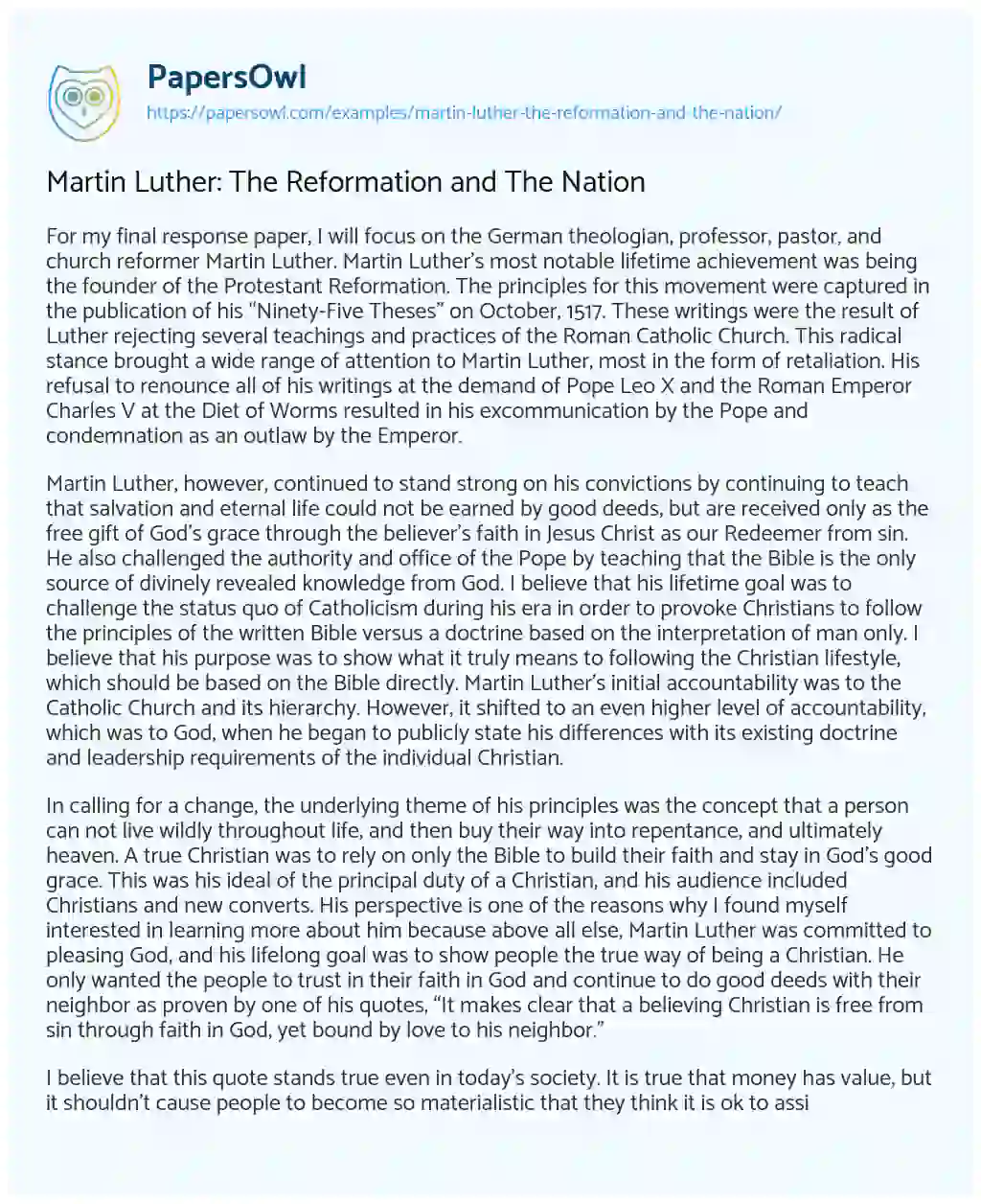Essay on Martin Luther: the Reformation and the Nation