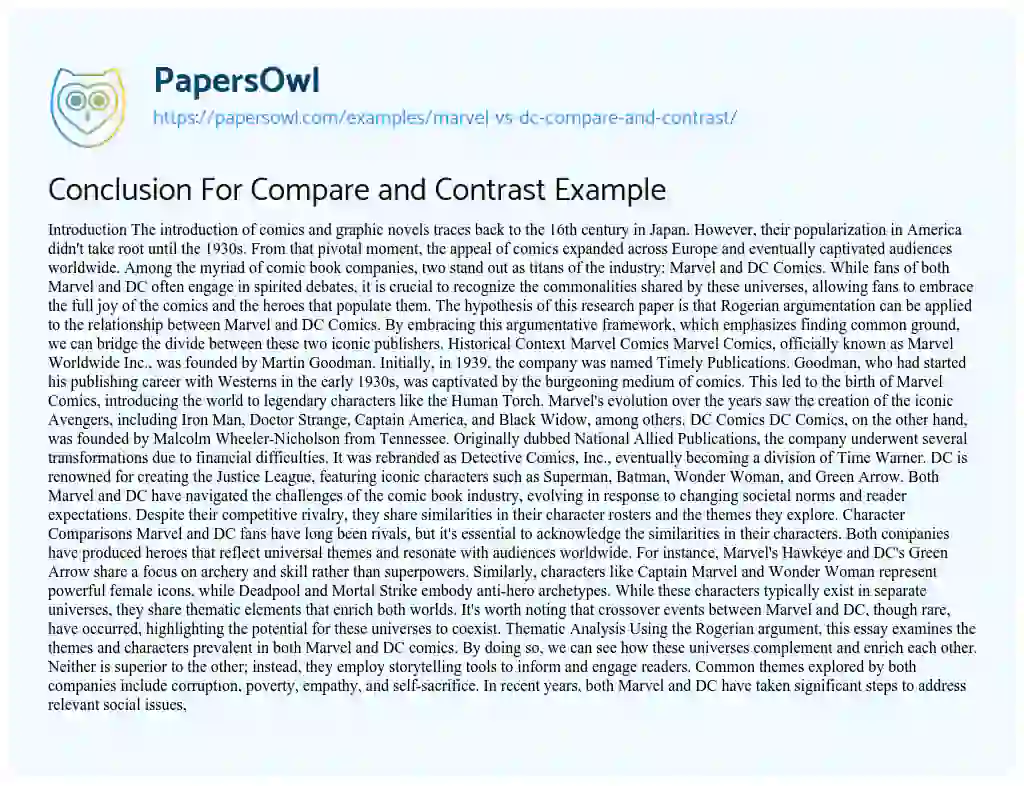 Essay on Marvel Vs DC Compare and Contrast