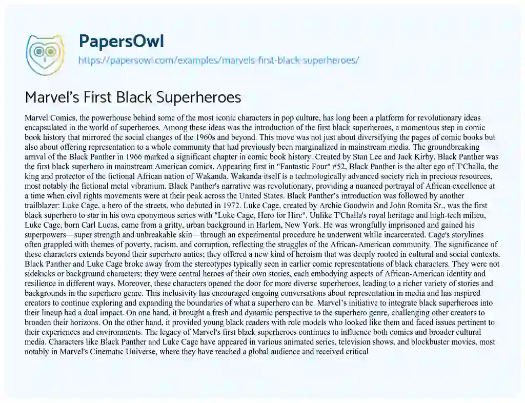 Essay on Marvel’s First Black Superheroes