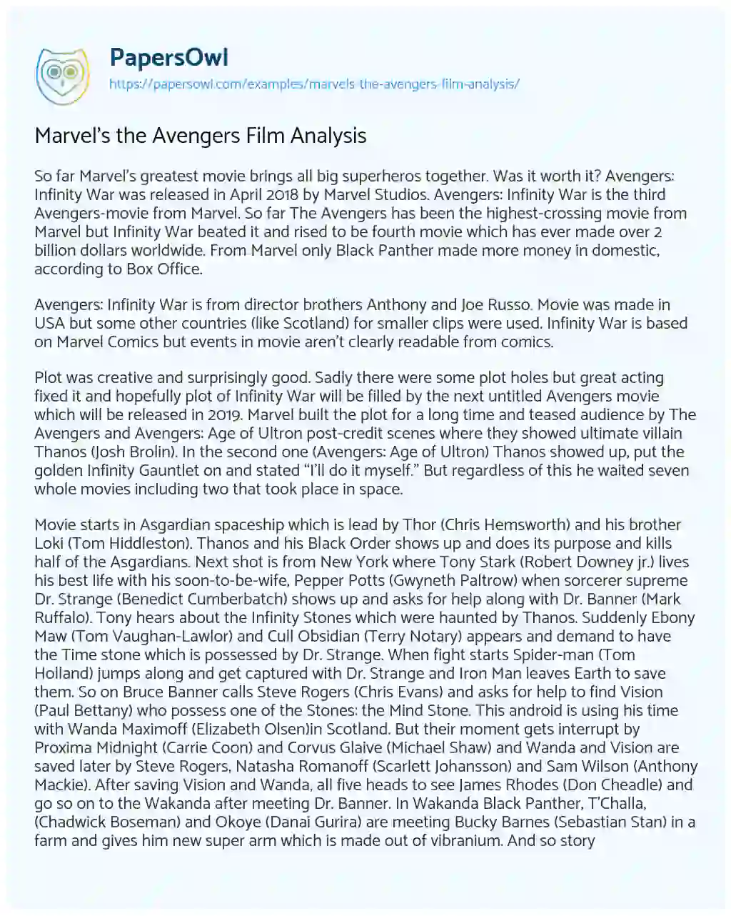 Marvel’s the Avengers Film Analysis essay
