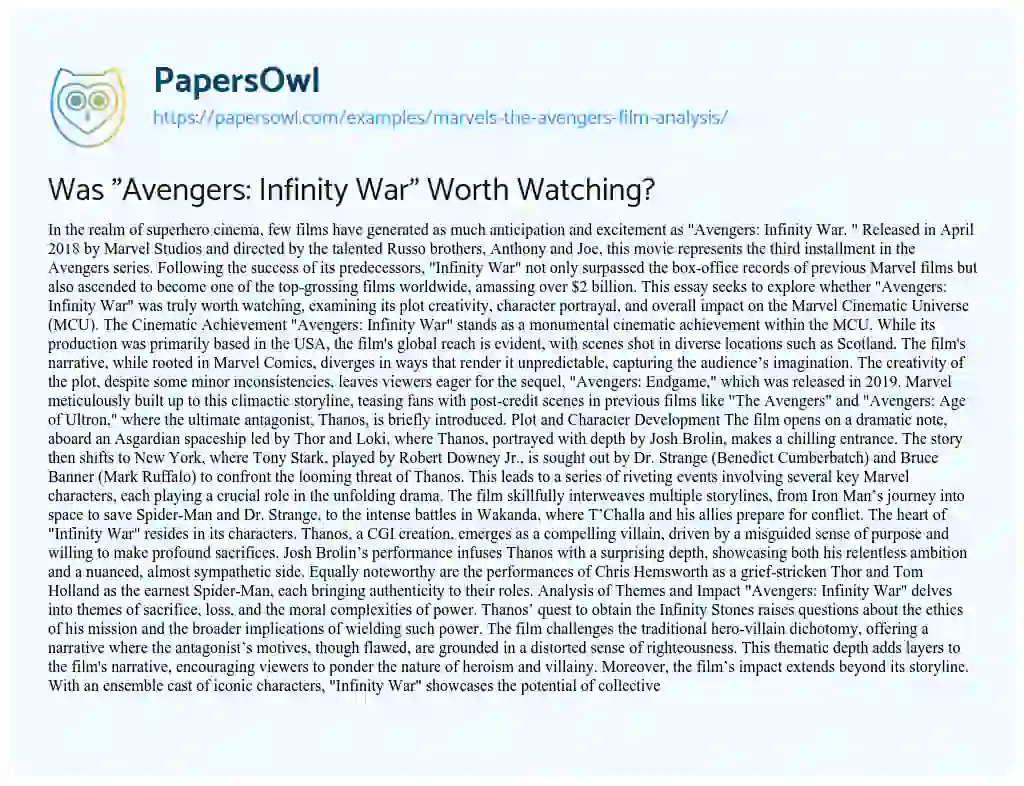 Essay on Marvel’s the Avengers Film Analysis