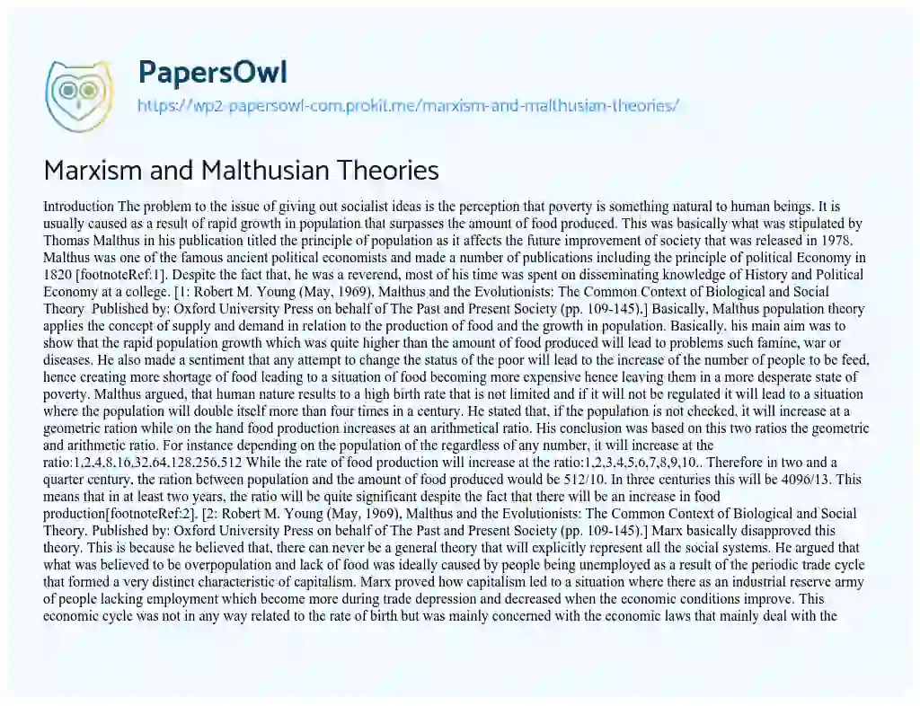 Marxism and Malthusian Theories essay