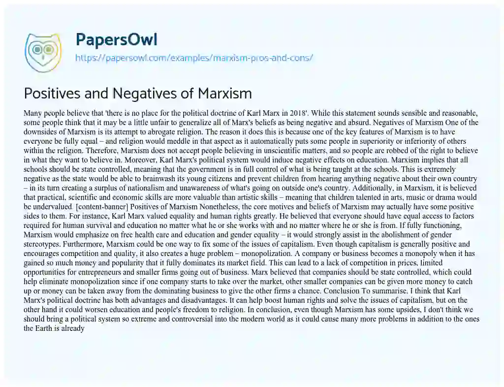 Essay on Positives and Negatives of Marxism