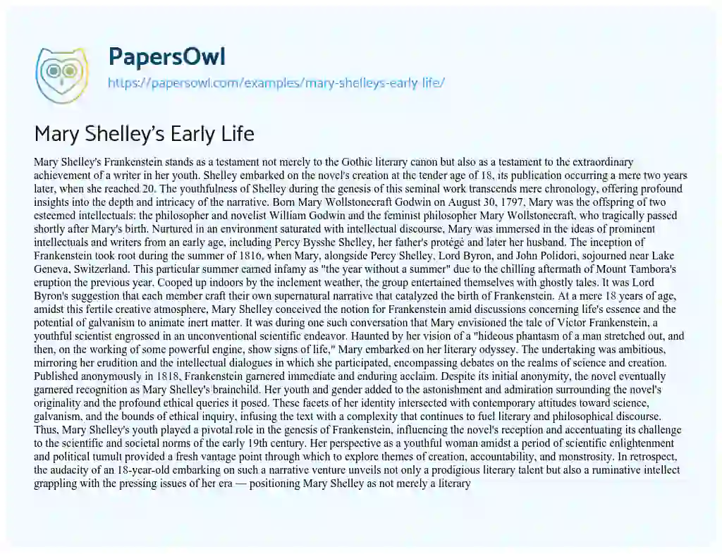 Essay on Mary Shelley’s Early Life
