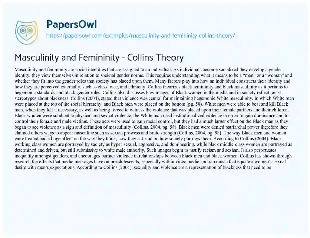 Masculinity and Femininity – Collins Theory essay