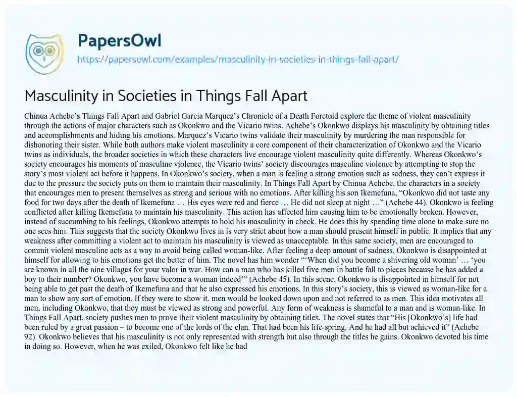 Essay on Masculinity in Societies in Things Fall Apart