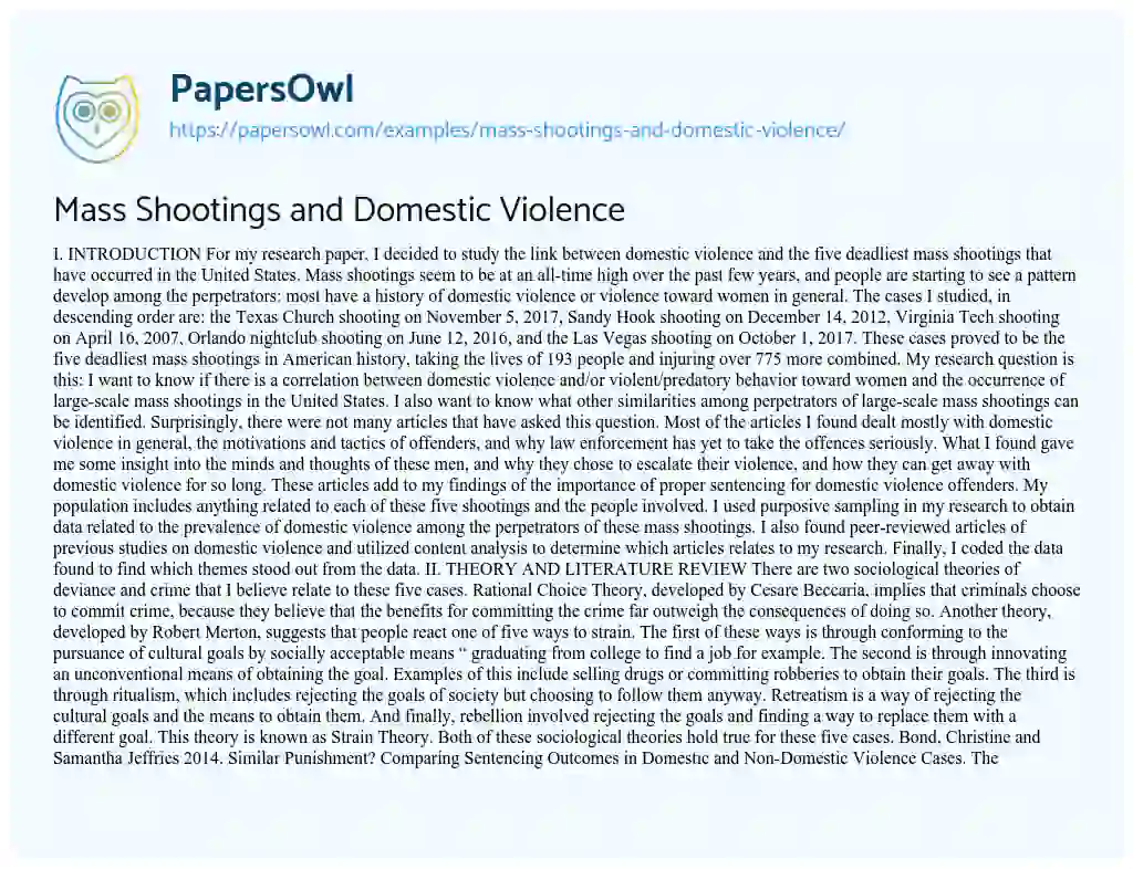 Essay on Mass Shootings and Domestic Violence