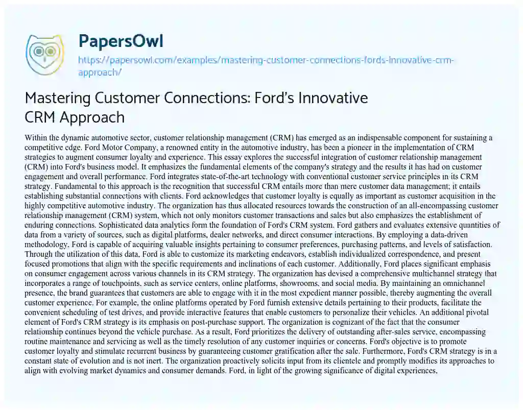 Essay on Mastering Customer Connections: Ford’s Innovative CRM Approach