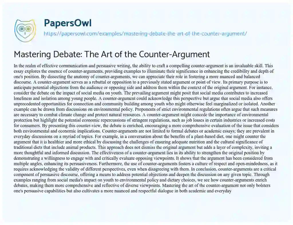 Essay on Mastering Debate: the Art of the Counter-Argument