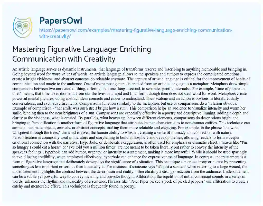 Essay on Mastering Figurative Language: Enriching Communication with Creativity