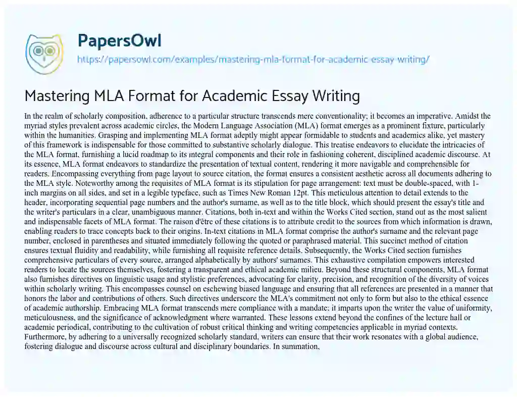 Essay on Mastering MLA Format for Academic Essay Writing