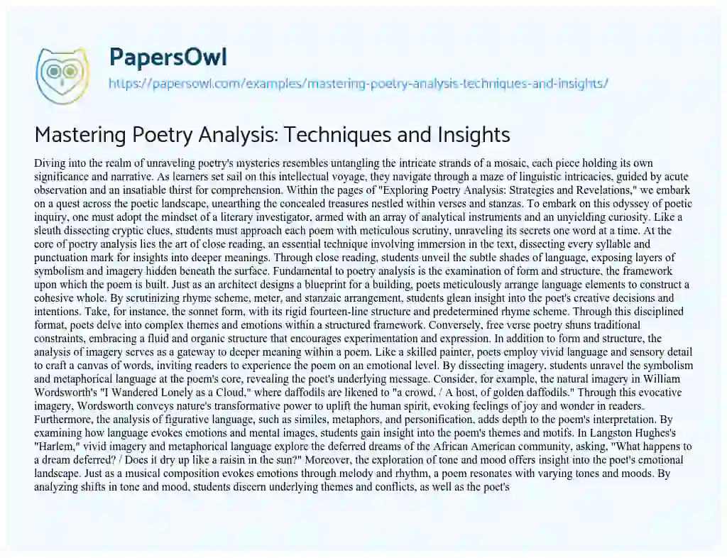 Essay on Mastering Poetry Analysis: Techniques and Insights