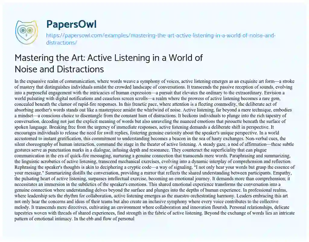 Essay on Mastering the Art: Active Listening in a World of Noise and Distractions