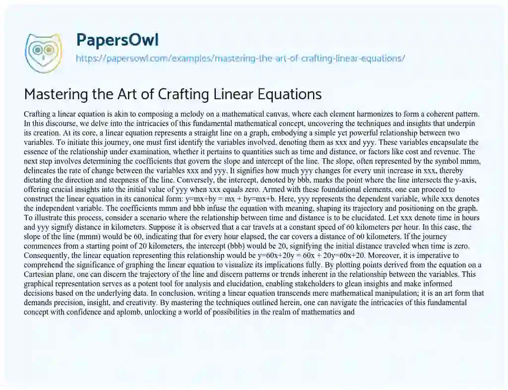 Essay on Mastering the Art of Crafting Linear Equations