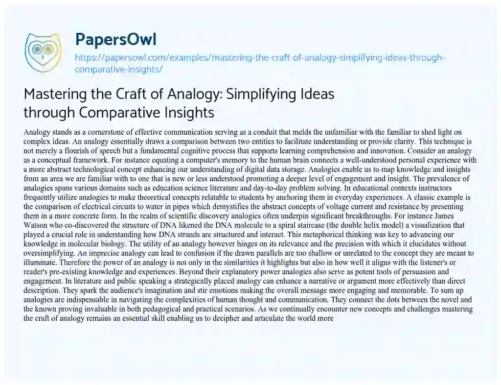 Essay on Mastering the Craft of Analogy: Simplifying Ideas through Comparative Insights