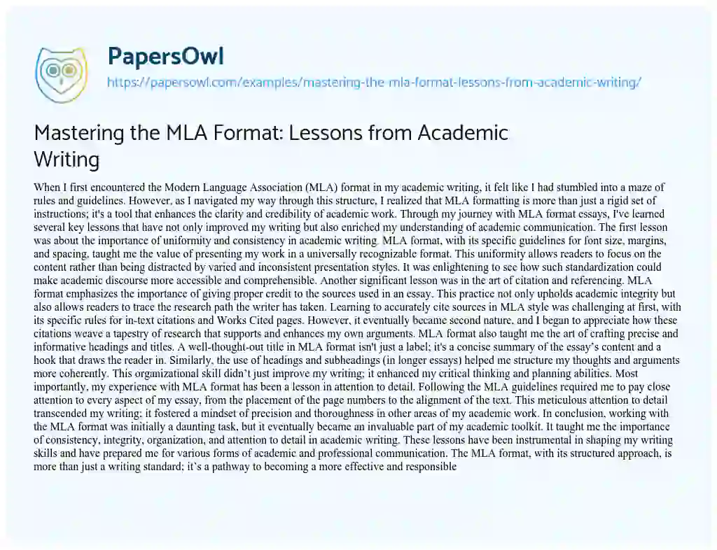 Essay on Mastering the MLA Format: Lessons from Academic Writing