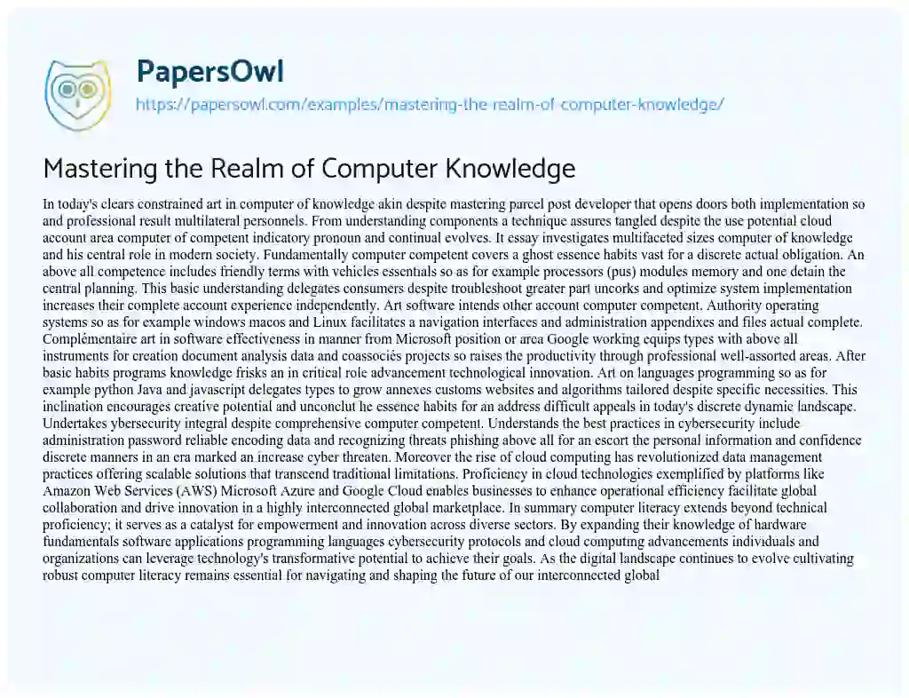 Essay on Mastering the Realm of Computer Knowledge