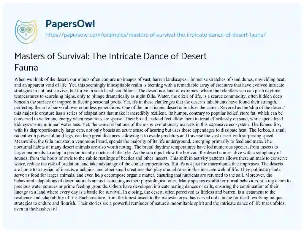 Essay on Masters of Survival: the Intricate Dance of Desert Fauna
