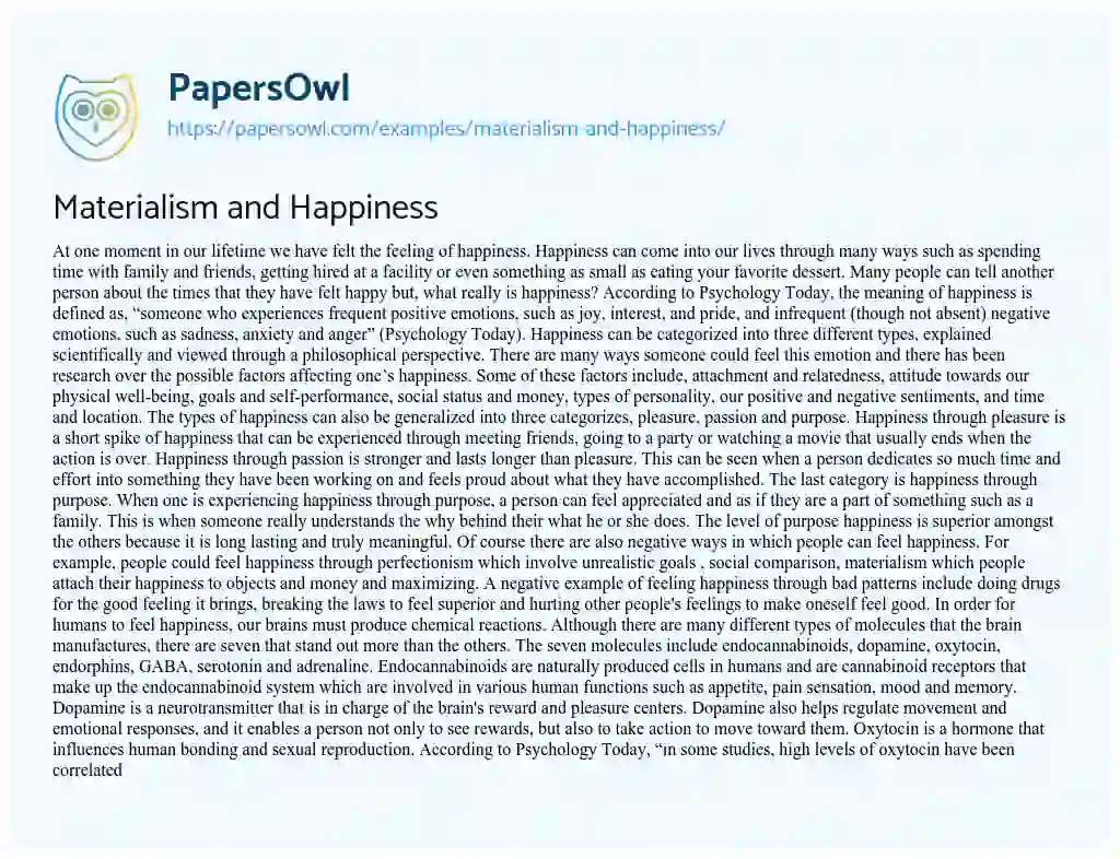 Essay on Materialism and Happiness