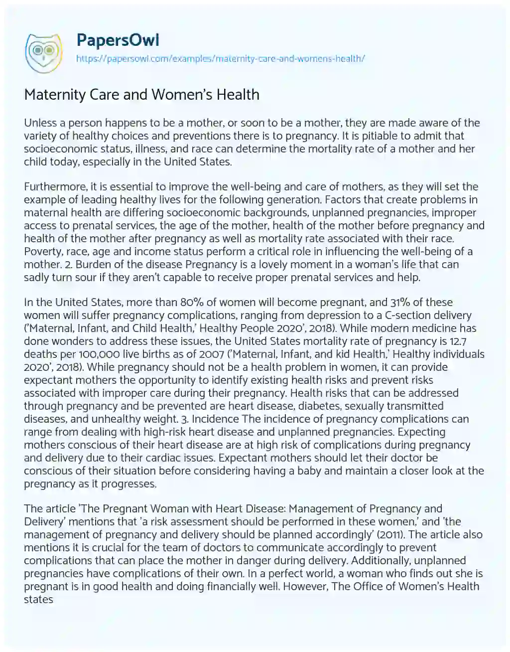 Maternity Care and Women’s Health essay