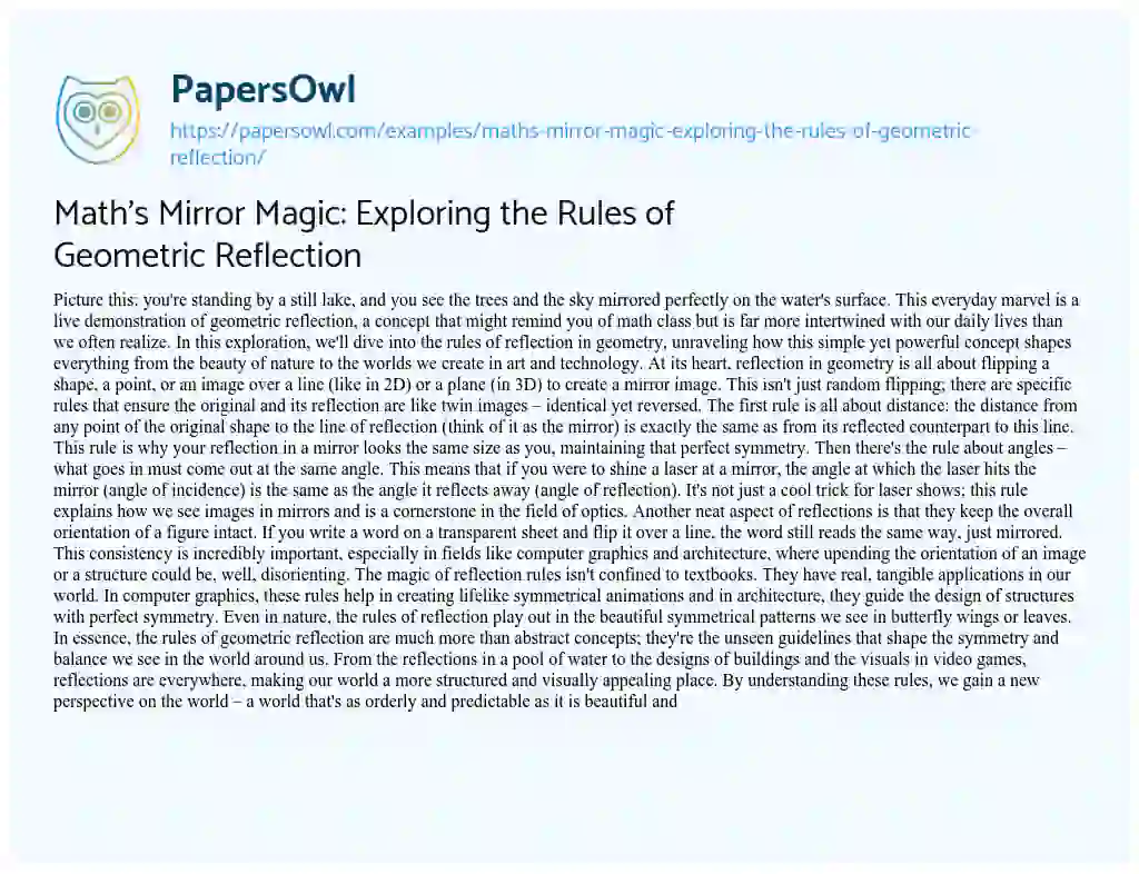 Essay on Math’s Mirror Magic: Exploring the Rules of Geometric Reflection