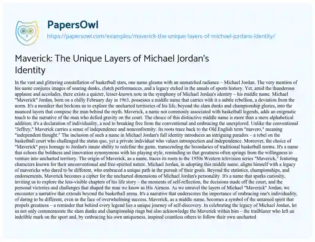 Essay on Maverick: the Unique Layers of Michael Jordan’s Identity