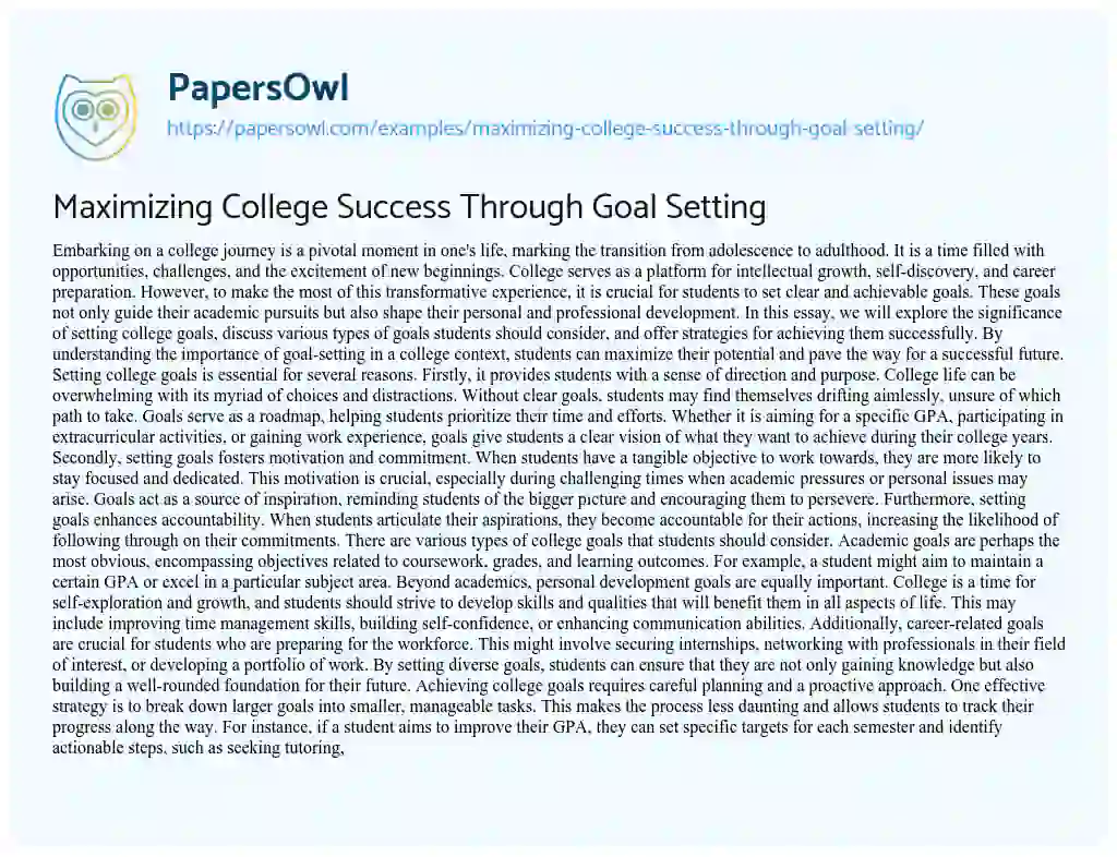 Essay on Maximizing College Success Through Goal Setting