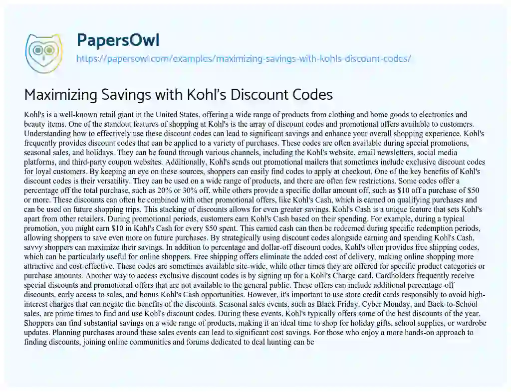 Essay on Maximizing Savings with Kohl’s Discount Codes