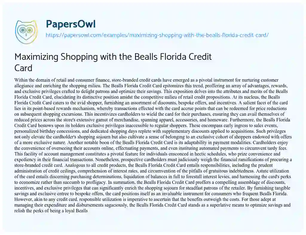 Essay on Maximizing Shopping with the Bealls Florida Credit Card