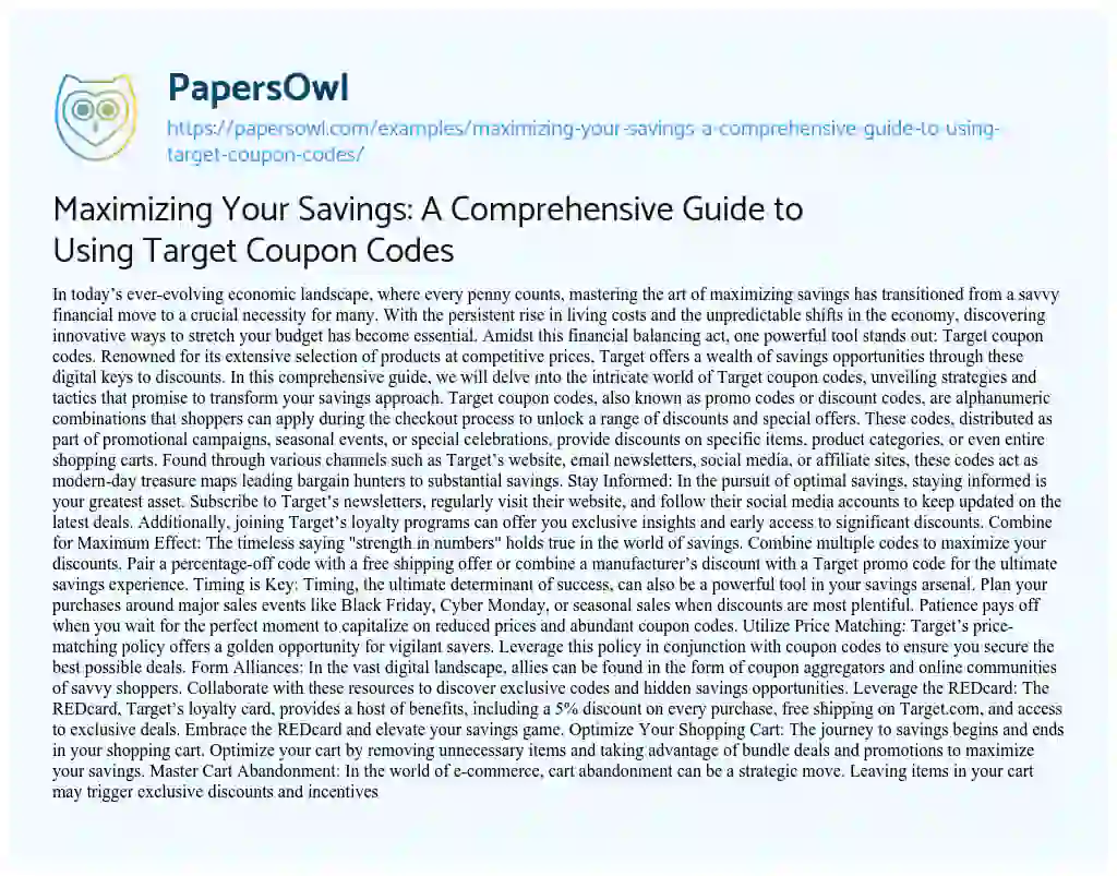 Essay on Maximizing your Savings: a Comprehensive Guide to Using Target Coupon Codes