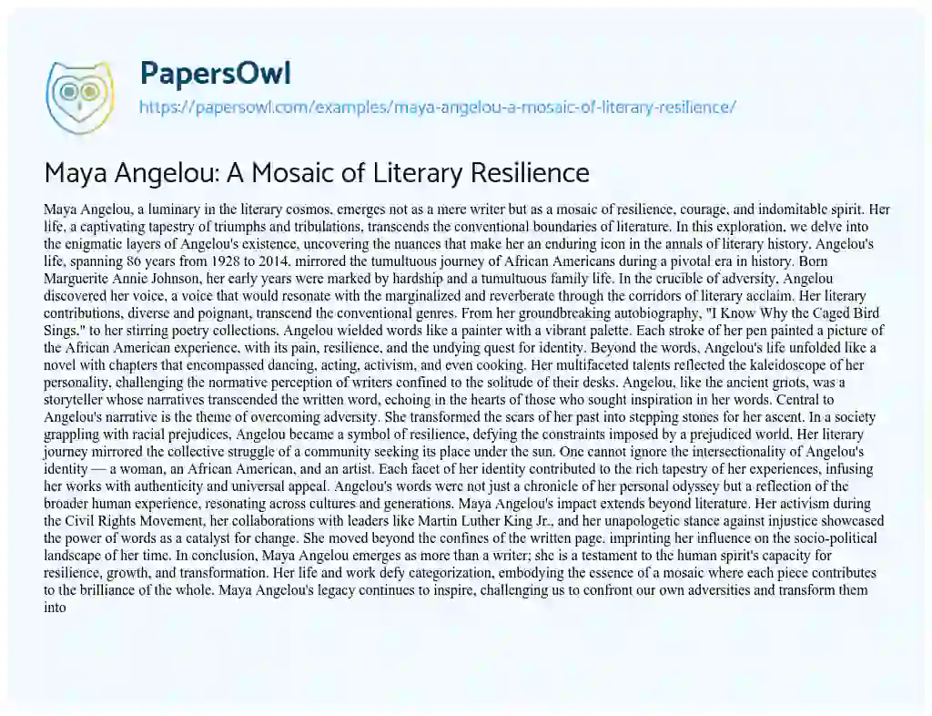 Essay on Maya Angelou: a Mosaic of Literary Resilience