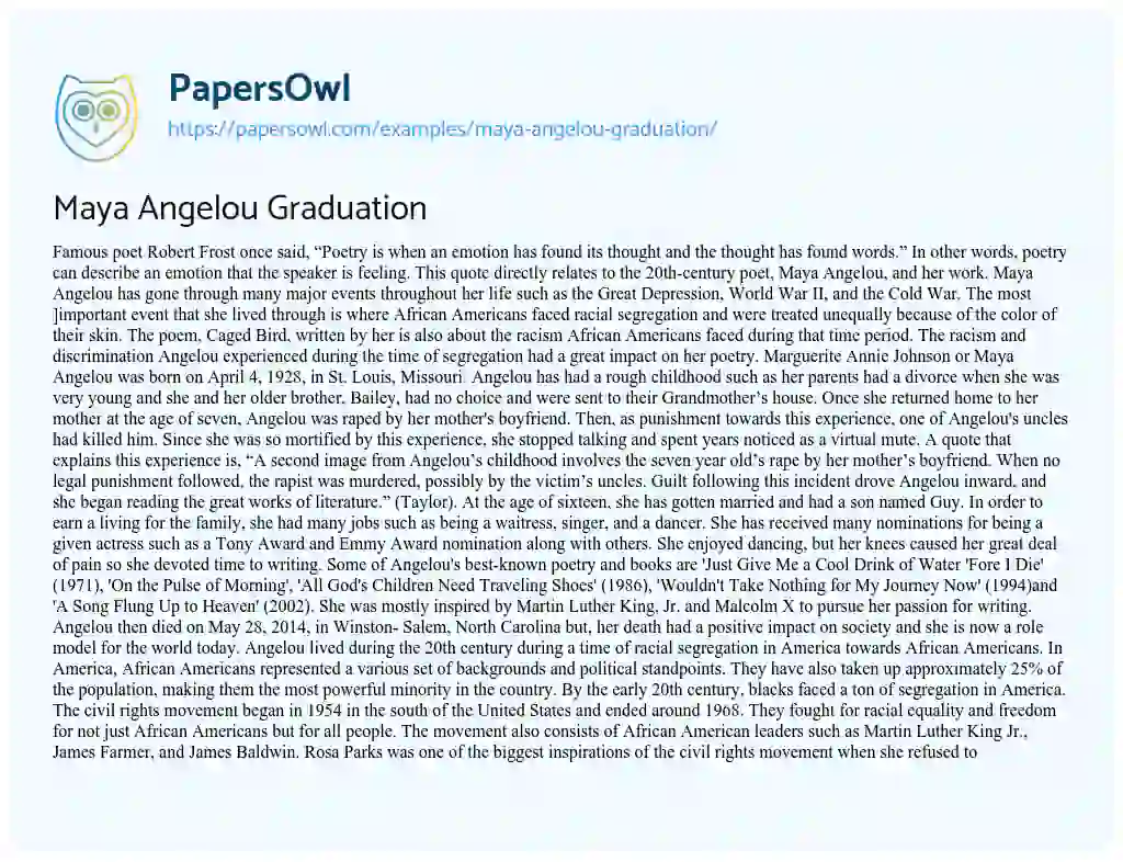 Essay on Maya Angelou Graduation