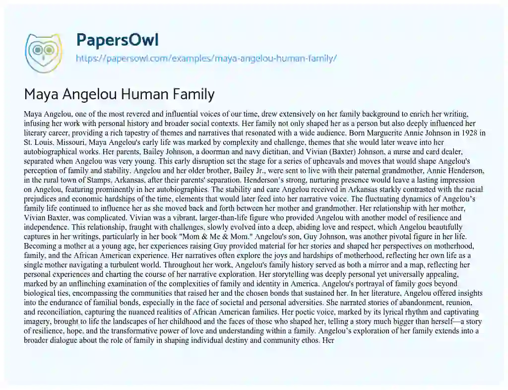 Essay on Maya Angelou Human Family