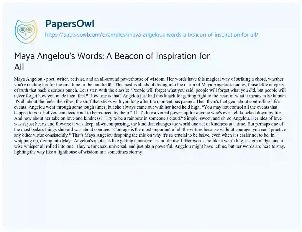 Essay on Maya Angelou’s Words: a Beacon of Inspiration for all