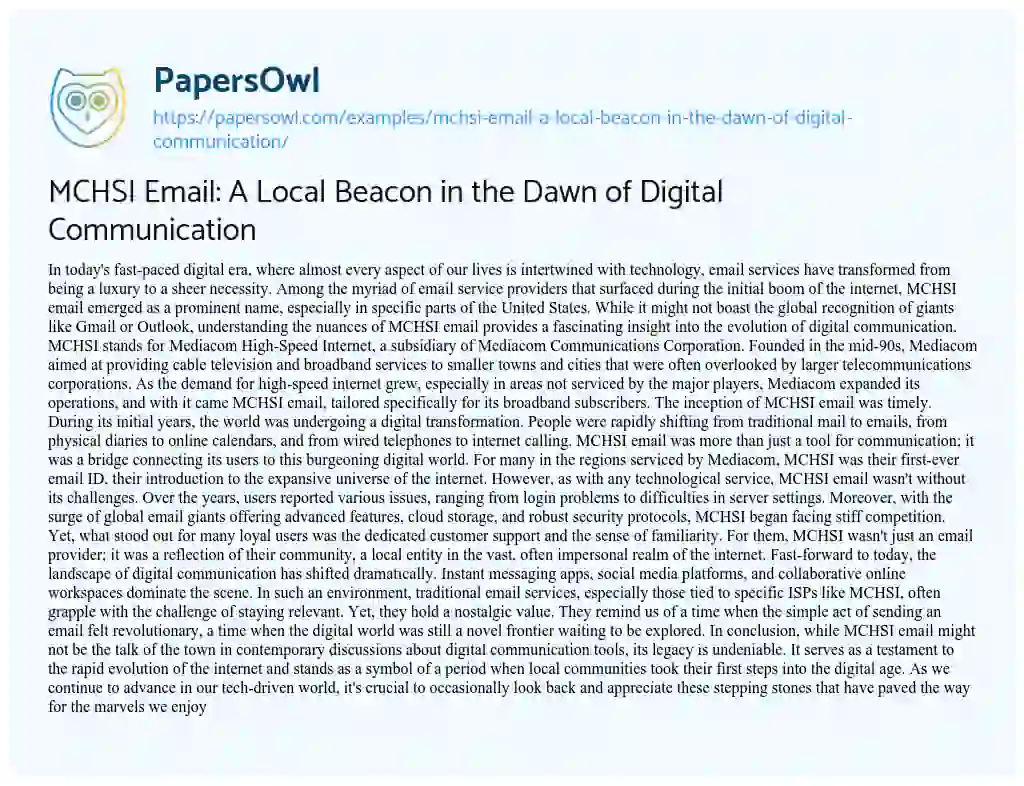 Essay on MCHSI Email: a Local Beacon in the Dawn of Digital Communication