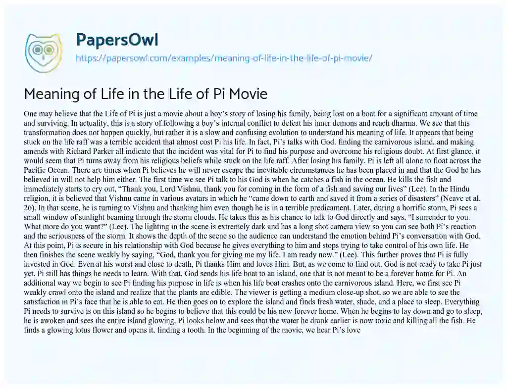 Essay on Meaning of Life in the Life of Pi Movie