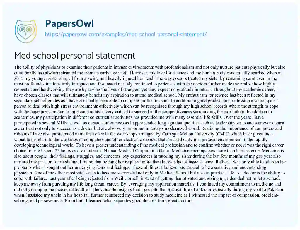 Essay on Med School Personal Statement