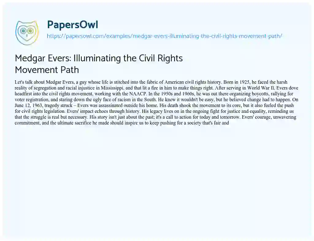 Essay on Medgar Evers: Illuminating the Civil Rights Movement Path