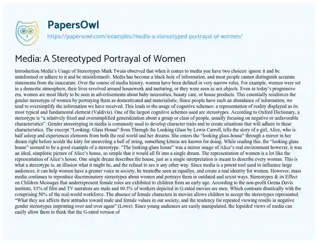 Essay on Media: a Stereotyped Portrayal of Women