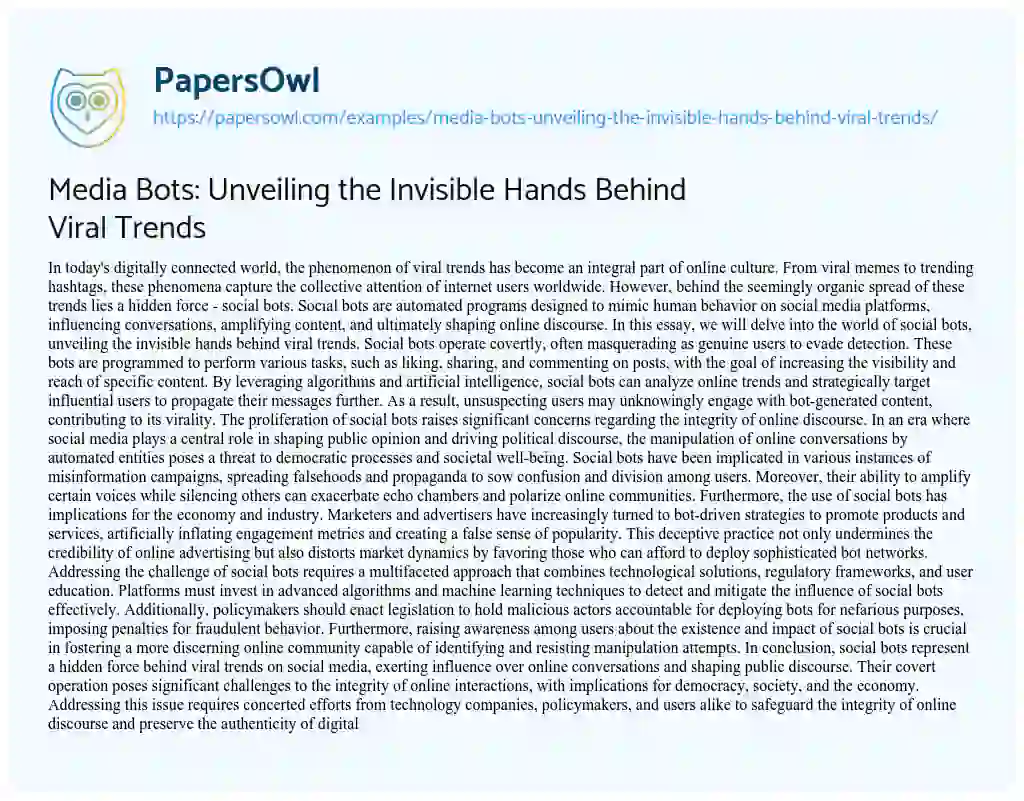 Essay on Media Bots: Unveiling the Invisible Hands Behind Viral Trends