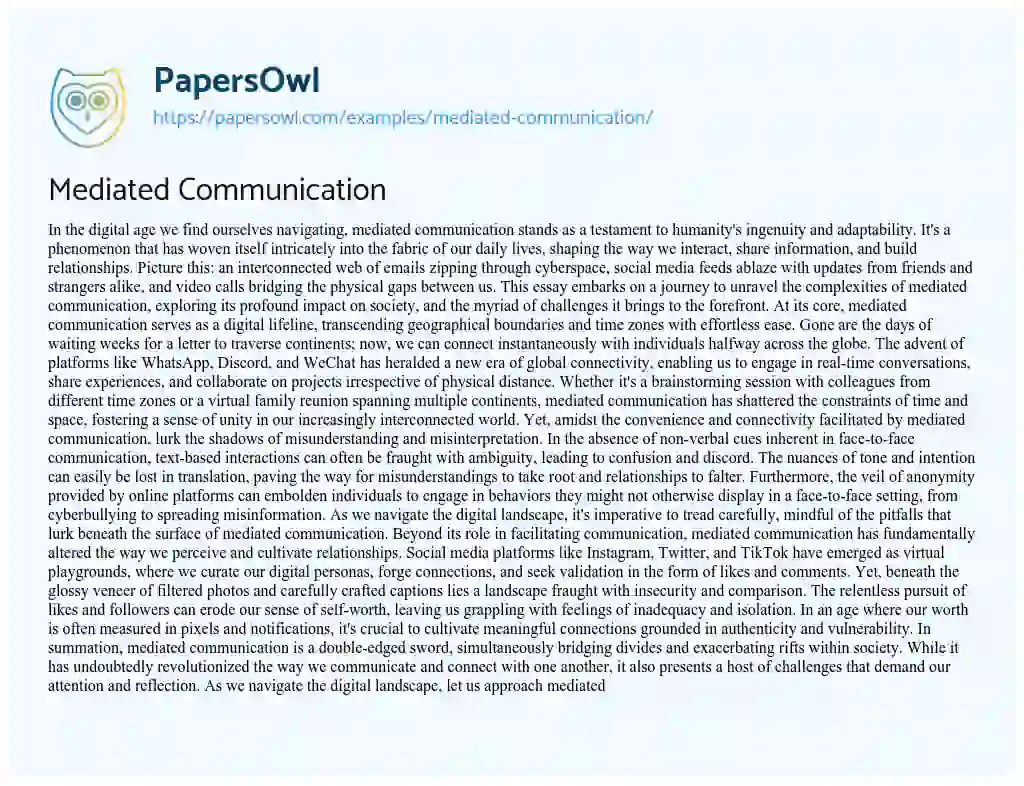 Essay on Mediated Communication