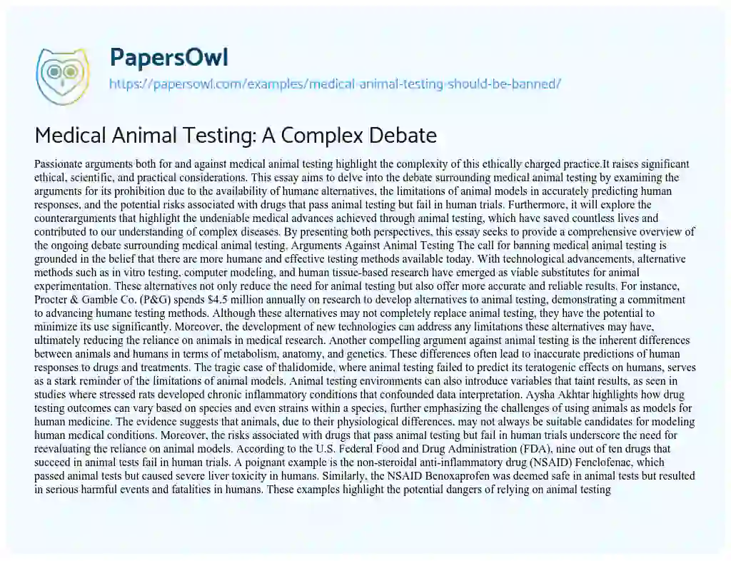 Essay on Medical Animal Testing should be Banned