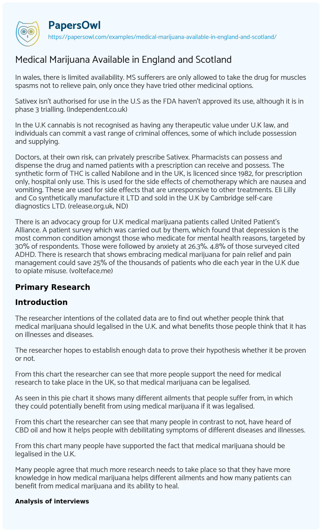 Essay on Medical Marijuana Available in England and Scotland