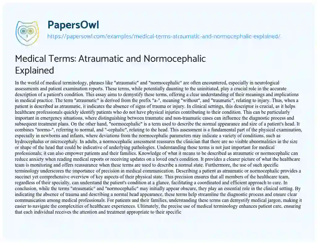 Medical Terms: Atraumatic and Normocephalic Explained - Free Essay ...