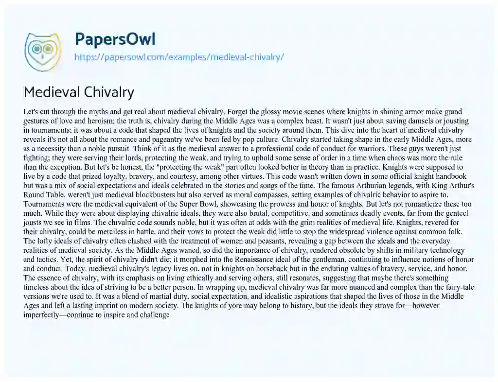 Essay on Medieval Chivalry