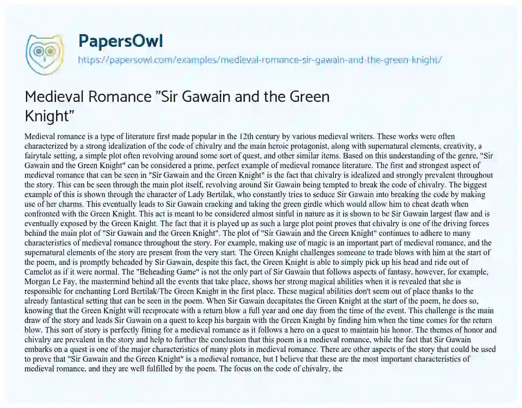 Medieval Romance “Sir Gawain and the Green Knight” essay