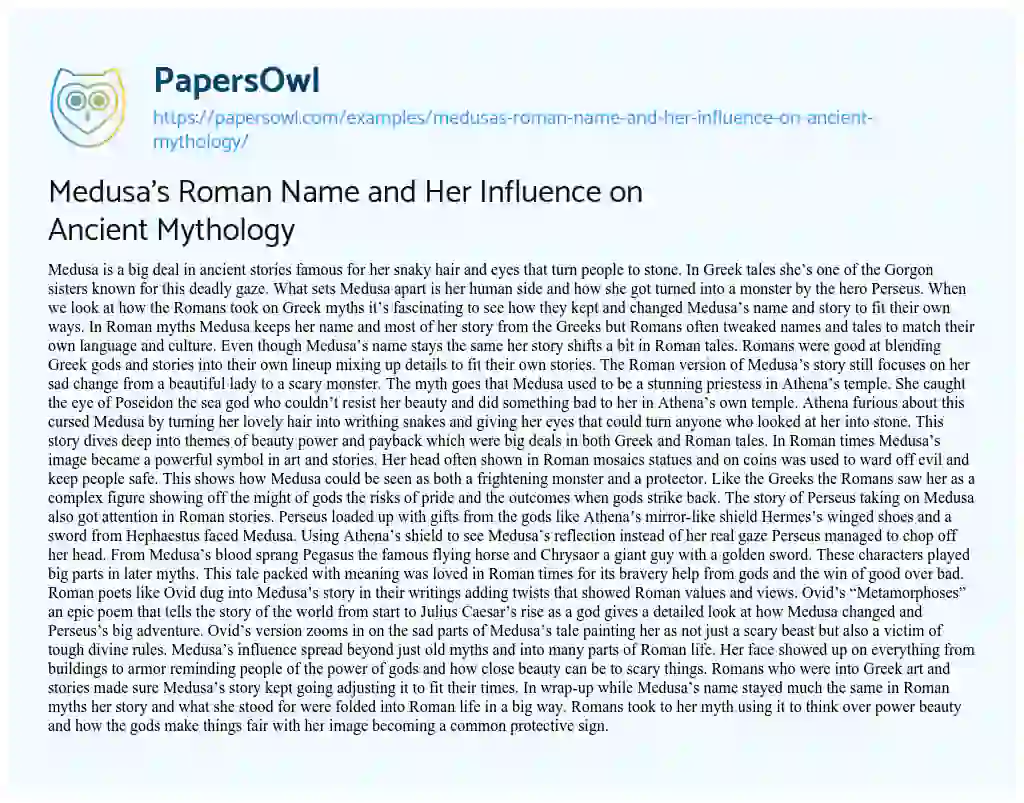 Essay on Medusa’s Roman Name and her Influence on Ancient Mythology