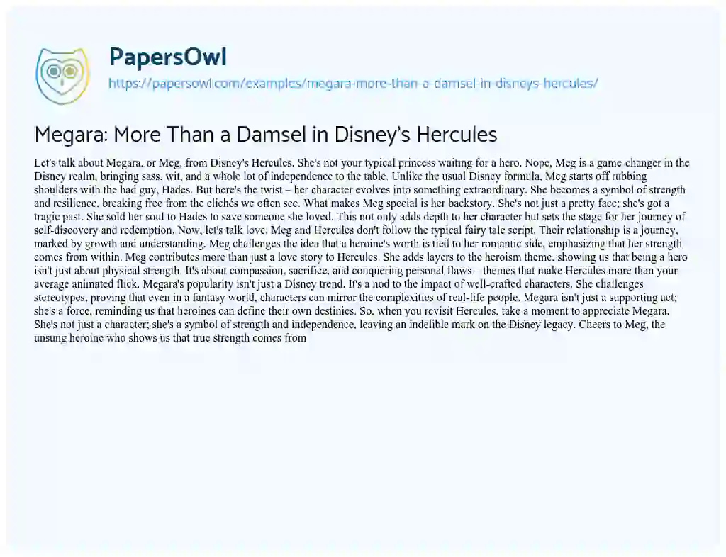 Essay on Megara: more than a Damsel in Disney’s Hercules