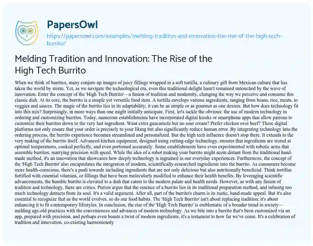 Essay on Melding Tradition and Innovation: the Rise of the High Tech Burrito