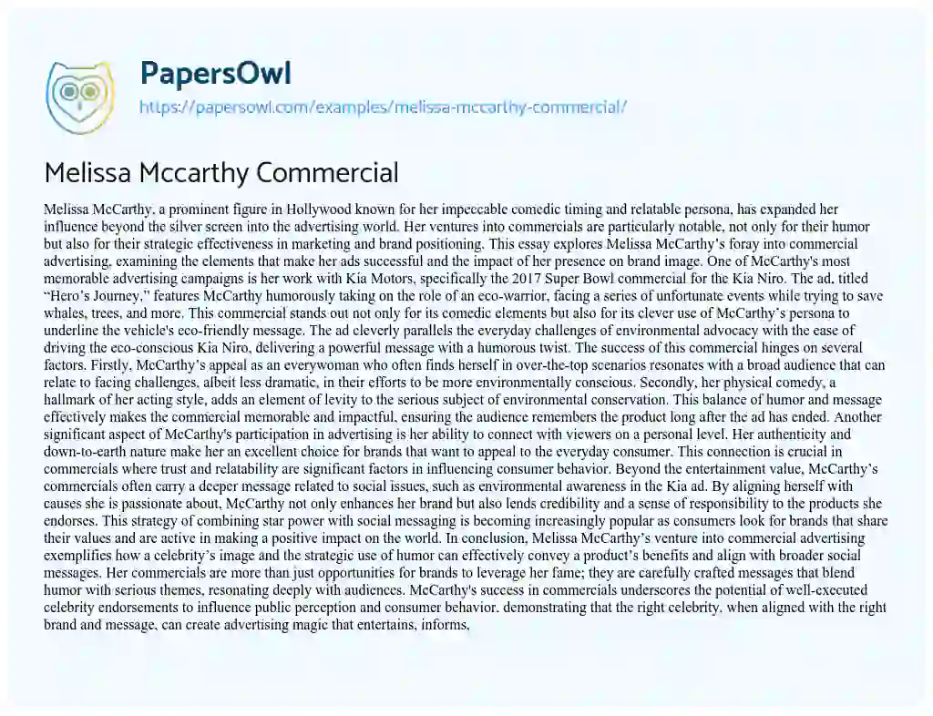 Essay on Melissa Mccarthy Commercial